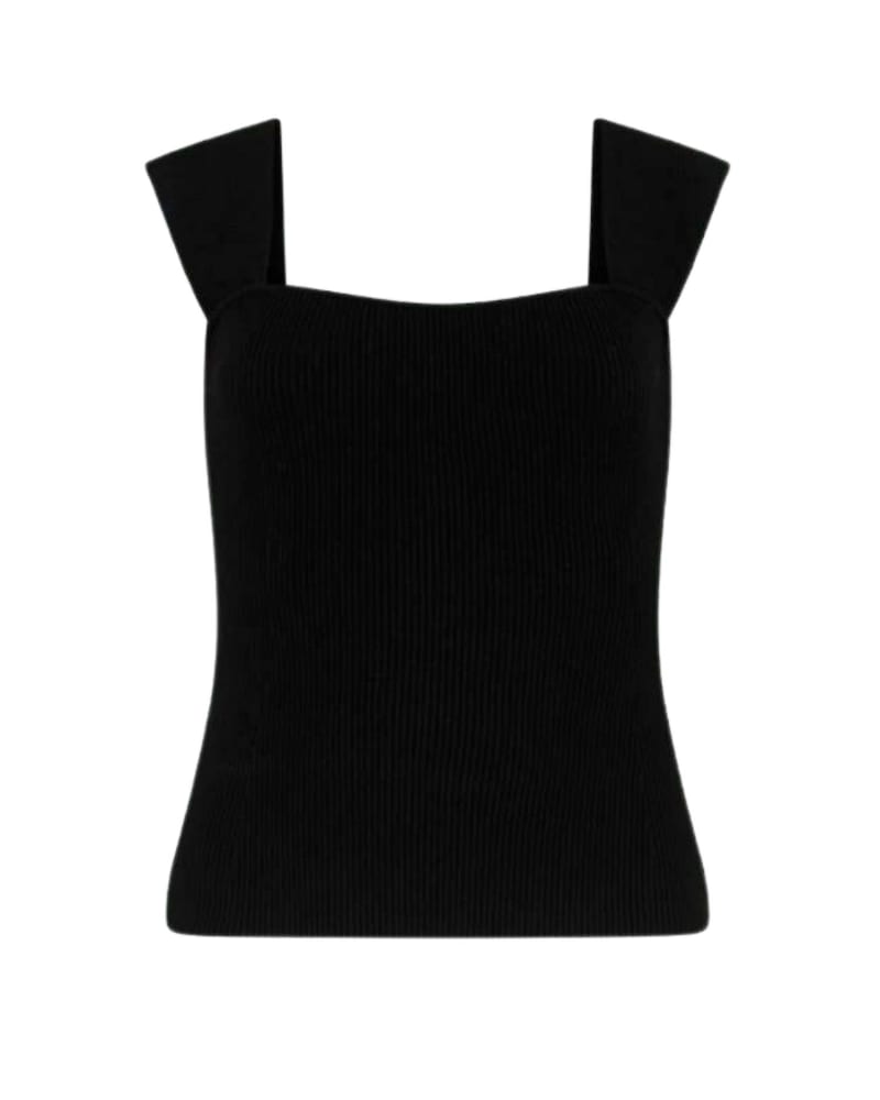 Front of a model wearing a size L Mosella Compact Cap Sleeve Knit Top in Black in Black by MARELLA. | dia_product_style_image_id:364265
